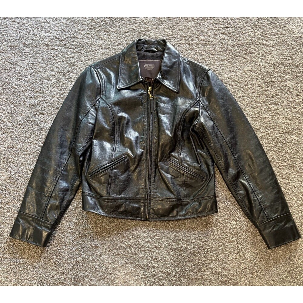 Vintage Coach Leather Motorcycle Bomber Jacket Black Full Zip Women’s Medium
